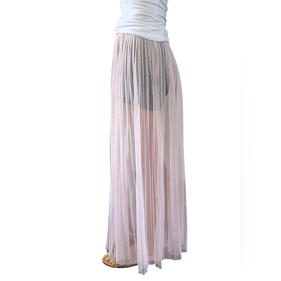 H&M Limited Edition SHEER Mesh Pleated Long Pastel Pink Festival Skirt Size 4 - Picture 5 of 15